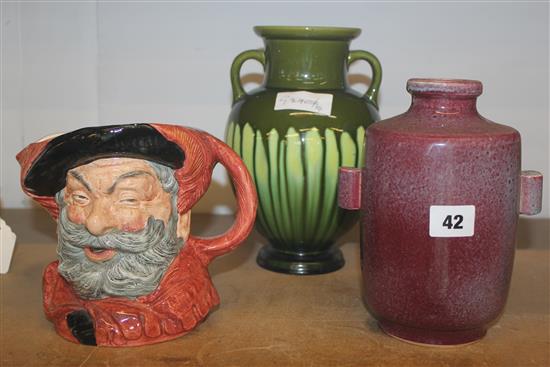 Burmantoff vase, Couldrenware vase & Doulton character mug